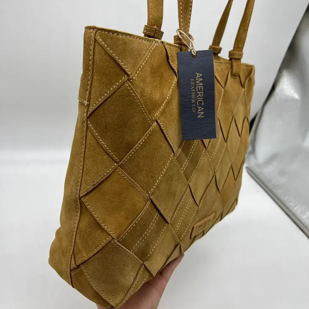 American Leather Co. Women Handbags Mercer Suede Woven Tote Cafe Latte Brown